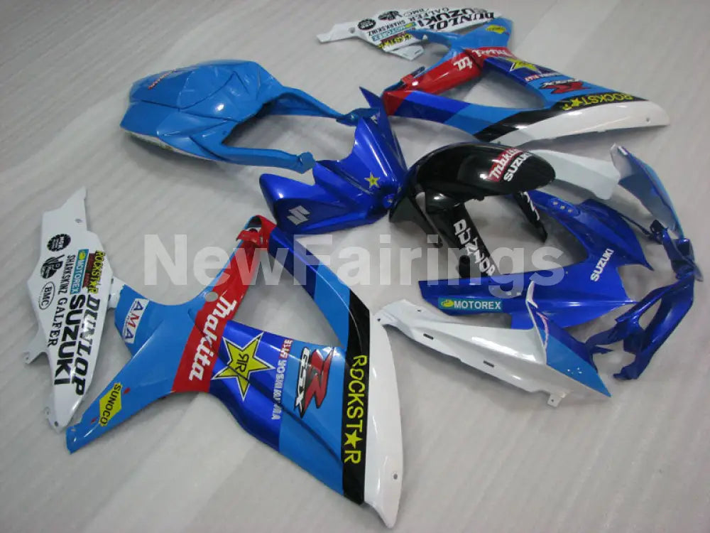 Blue and White ROCKSTAR - GSX-R750 08-10 Fairing Kit