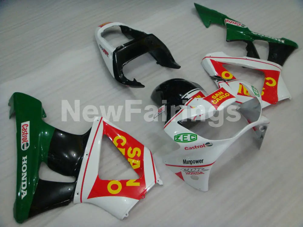 White and Red Green Castrol - CBR 929 RR 00-01 Fairing Kit -