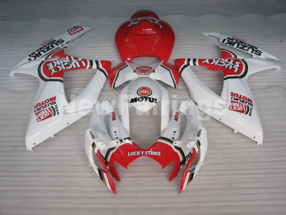 White and Red Lucky Strike - GSX-R750 06-07 Fairing Kit