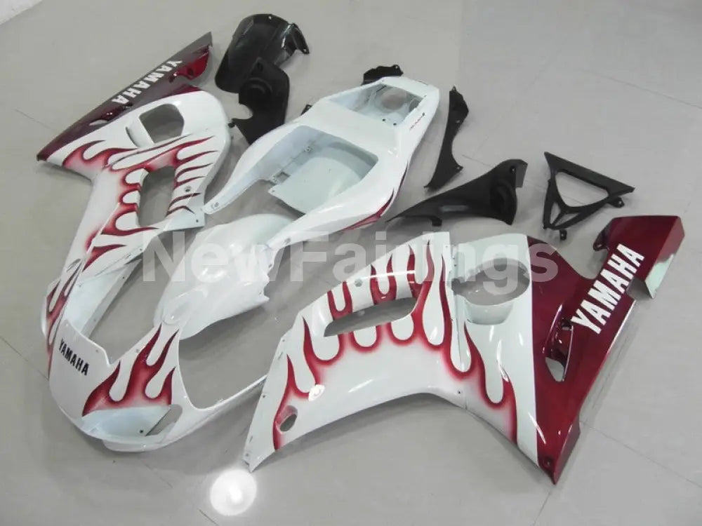 White and Wine Red Flame - YZF-R6 98-02 Fairing Kit Vehicles & Parts > Vehicle Parts & Accessories > Motor Vehicle